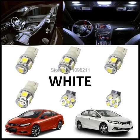 6pcs Set White Led Lights Interior Package Kit For Honda Civic 2013 And Upinterior Light Kit