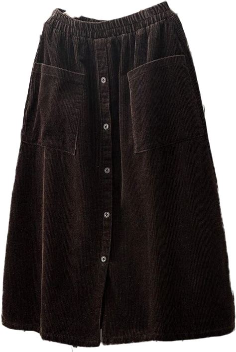 Laovanin Womens Corduroy Skirts Knee Length Elastic Waist A Line Skirts Coffee Xx Large