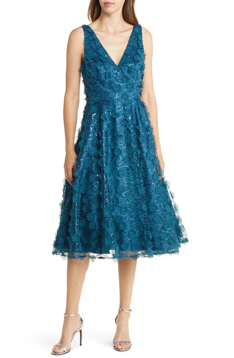 Eliza J Sequin Floral Appliqué Fit Flare Cocktail Dress in Blue Lyst