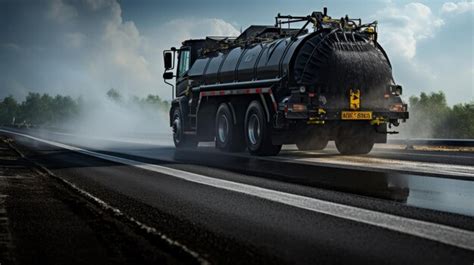 Premium Photo Bitumen Spraying From Asphalt Distributor