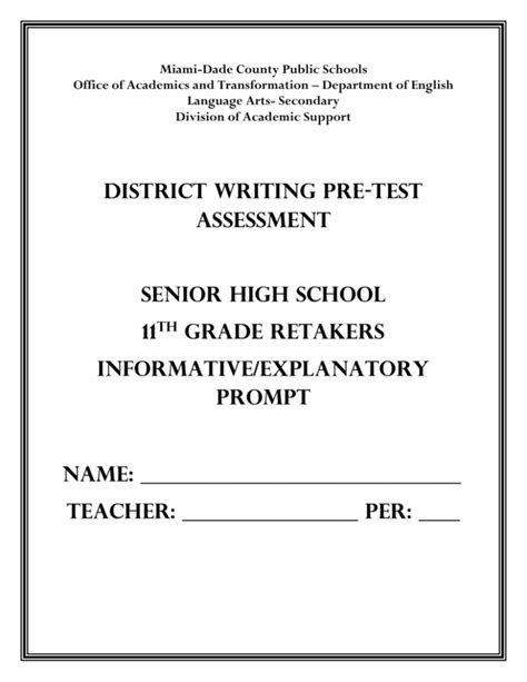 District Writing Pre Test Assessment