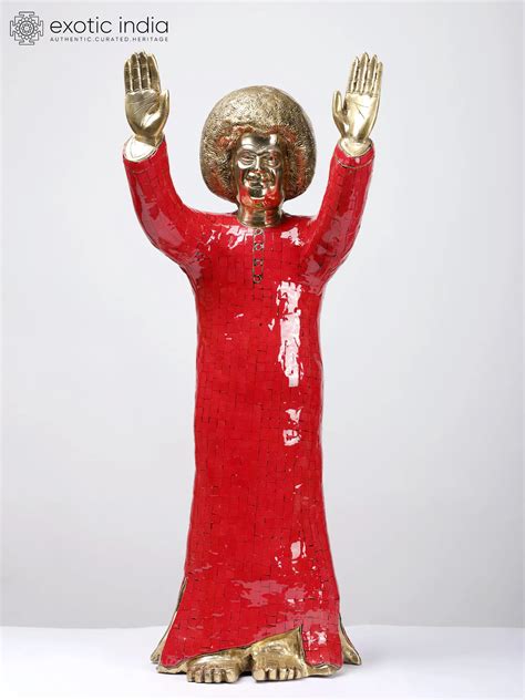 Sathya Sai Baba Brass Statue With Inaly Work Exotic India Art