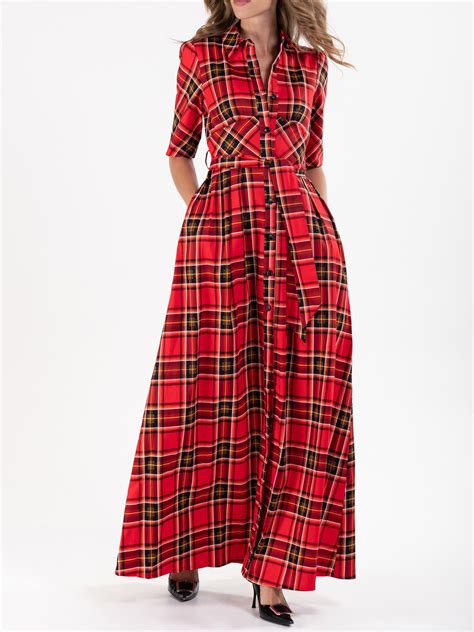 Lwxqwds Women S Christmas Plaid Maxi Dress Long Sleeve Button Down