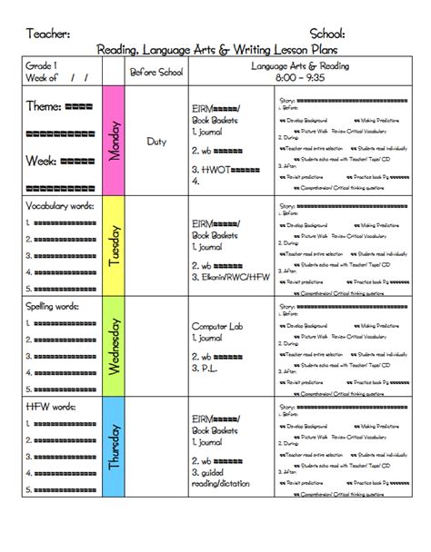 Kindergarten Daily Plan Template Eugene Glovers Kindergarten Worksheets