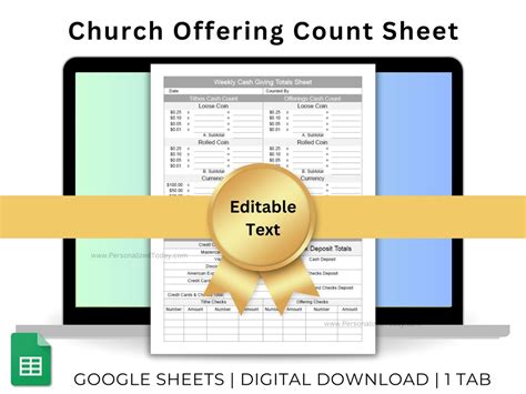 Church Offering Counting Form Weekly Charitable Giving Totals Report