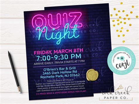 Quiz Night Invitation, Trivia Night Invitation, Pub Quiz Flyer, PTA ...