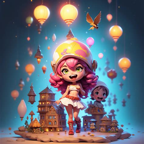 A Cartoon Girl With Pink Hair And A Hat Standing In Front Of A Castle