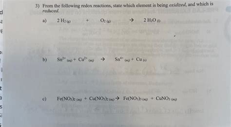 Solved 3) From the following redox reactions, state which | Chegg.com 