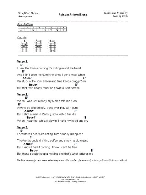 Simplified Guitar Folsom Prison Blues Guitar Tab In E Major