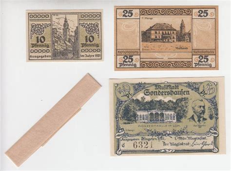 Sondershausen 10 25 50 Pfennig Scheine 1921 Kassenfrisch MA Shops