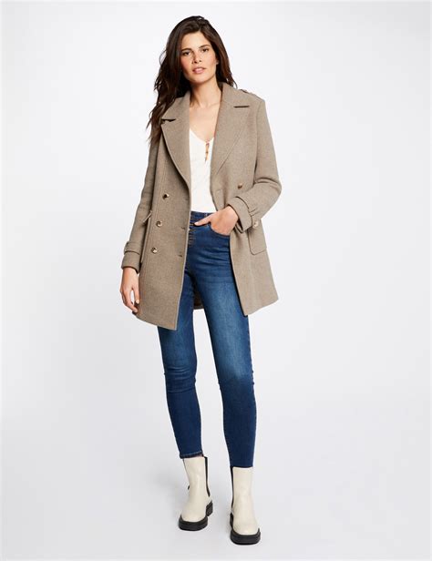 Manteau Droit Boutonn Taupe Femme Morgan