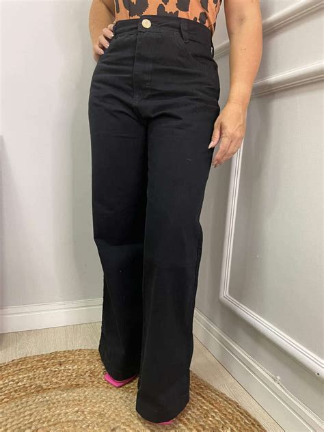 Calça Brim Preta Wide Leg Shekinah Lavinny Store