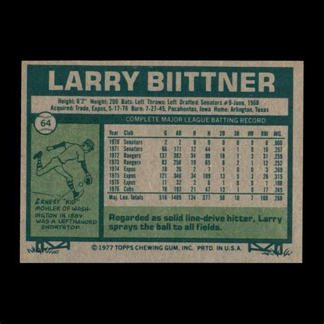 Larry Biittner 1977 Topps Chicago Cubs 64 Set Break NICE EBay