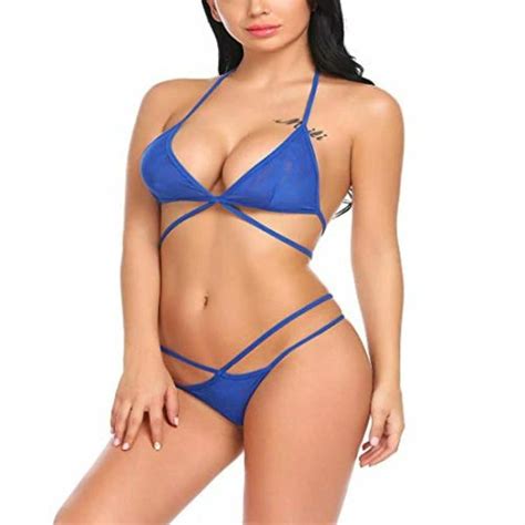 Psychovest Blue Bikini Stripped Bra And Panty Lingerie Set Jiomart