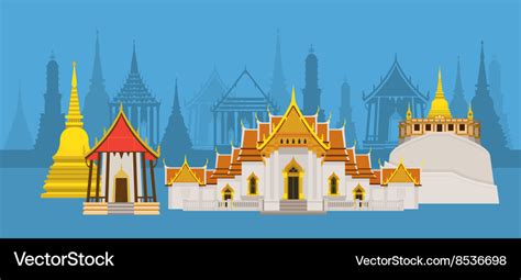 Thailand Temple Or Wat Landmark Royalty Free Vector Image