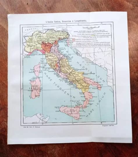 OLD MAP ANTICA Mappa SUDDIVISIONE ITALIA GOTICA BIZANTINA E LONGOBARDA