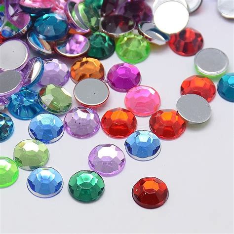 Faceted Half Round Dome Acrylic Rhinestone Flat Back Cabochons Lbeads