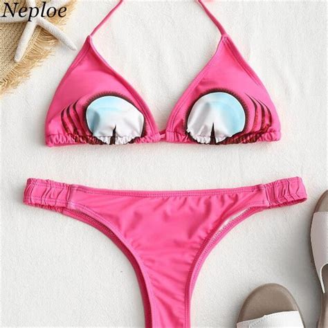 Neploe New Print Patchwork Women Bikini Set Lace Up Halter Beach