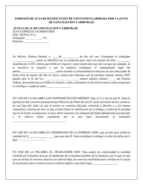 11 Formato DE ACTA DE Ratificacion DE Convenio Elaborada POR LA Junta