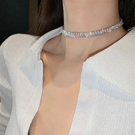 Gargantilla Cuadrada De Circ N Brillante De Lujo Para Mujer Collar Sexy