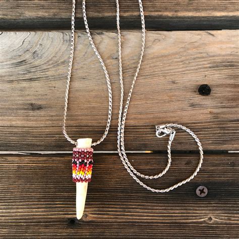 Native American Beaded Deer Antler Tip Necklace Beaded Deer Etsy