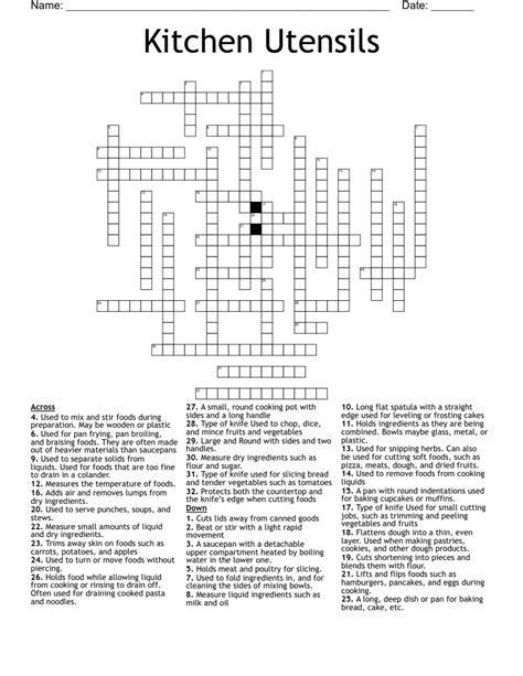 Kitchen Utensils Crossword Wordmint