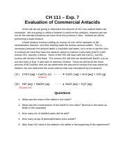 Lab 7 Exp 478 Evaluating Commercial Antacids 1 Docx CH 111 Exp