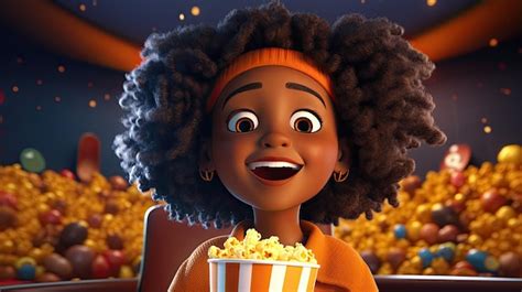 Premium Photo | Cartoon Character Holding Popcorn in Movie Theater