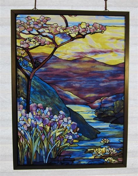 Glassmasters Vintage Tiffany Stained Glass Window Suncatcher Landscape Art Ebay Stained