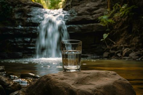 A glass sitting on a rock in front of a waterfall, 23826071 Stock Photo at Vecteezy