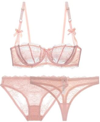 Varsmiss Half Cup Unlined Bra Panties Pieces See Through Lace Sexy Underwear Lingerie B