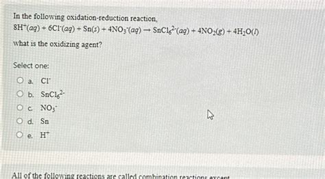 Solved In the following oxidation-reduction | Chegg.com 