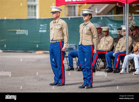 U S Marine Corps Capt Mylen Morales Relieves Capt Alan Buck Of His