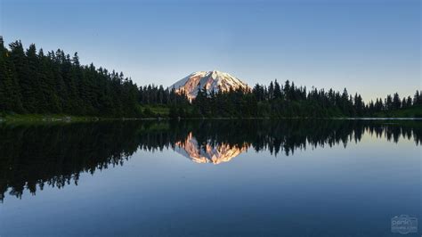 Mirror Like Reflection Of Mt Rainier On The Water Of Summit Lake 3991