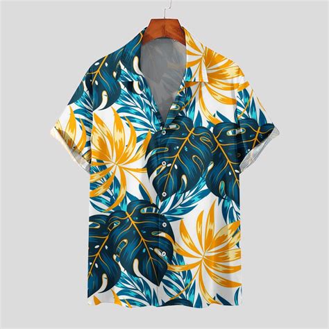 Poteti Hawaiian Mens Summer Shirt Plus Size Beach Short Sleeve Tropical