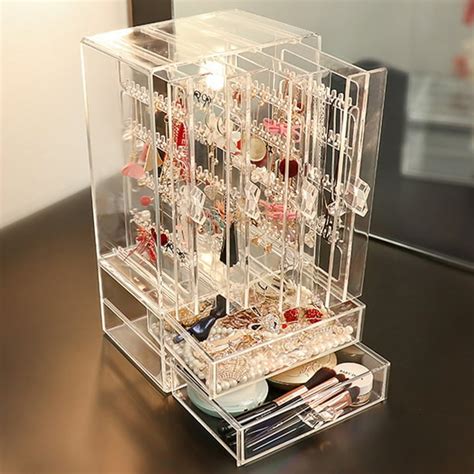 Stoneway Acrylic Jewelry Box Organizer Earring Storage Case With 4