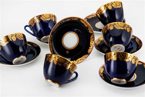 Набор чайных пар на 6 персон, фарфор, крытье кобальтом, Ленинградский ...