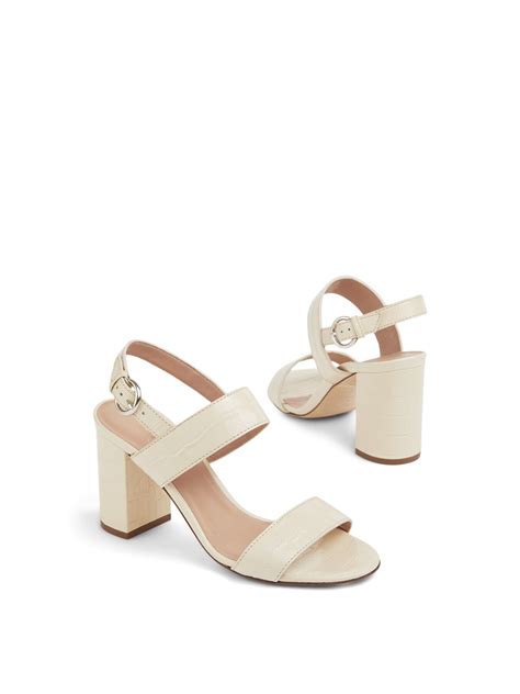 L.K. BENNETT Raya Croc-Effect Leather Sandals in White | endource
