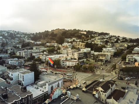 Aerial Castro District with Flying LGBT Pride Rainbow Flag Stock Photo - Image of colorful ...