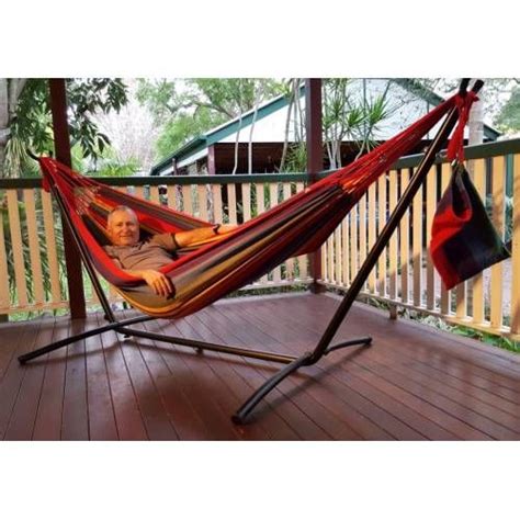 Free Standing Hammock Red And Yellow Canvas Hammock With Fixed Stand