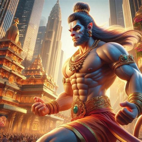 Lord Hanuman Dynamic Pose With Muscular Body Digital Art Ai Generation