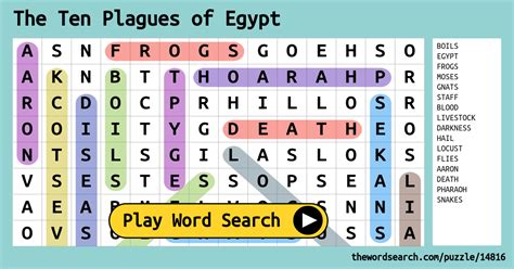 The Ten Plagues Of Egypt Word Search