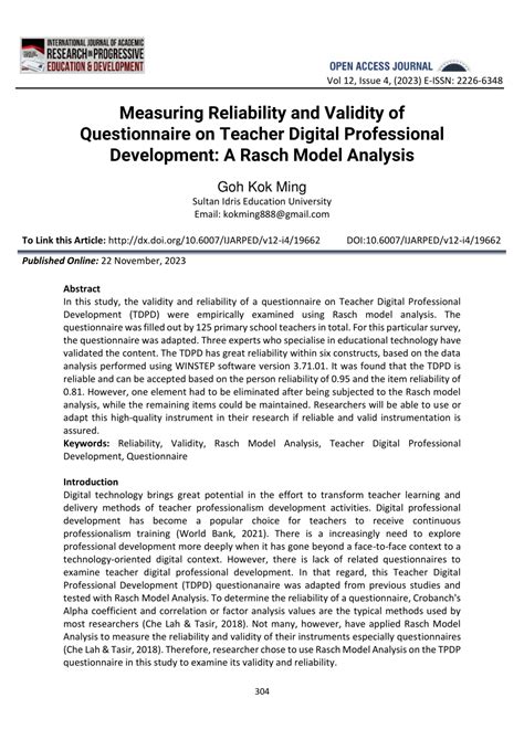 PDF Measuring Reliability And Validity Of Questionnaire On Teacher