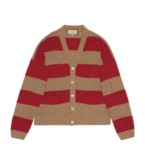 Gucci Brown Wool Gg Striped Cardigan Harrods Uk