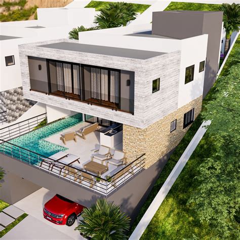 Casa de praia de 400m Estilo contemporâneo em terreno aclive