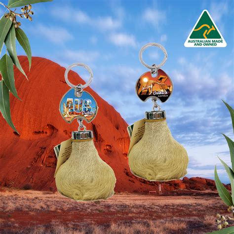 kangaroo scrotum keyring outback design