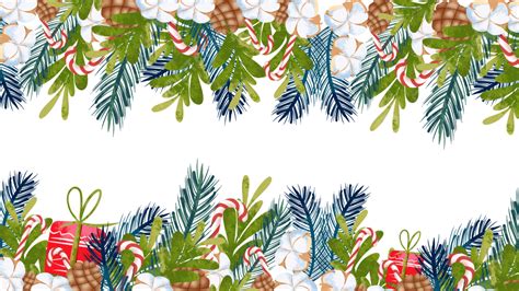 Christmas Poinsettia Floral Border Horizontal Botanical Gouache Cotton