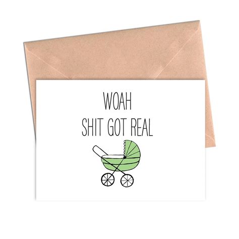 Funny Baby Shower Card Shit Just Got Real | Crimson and Clover Studio
