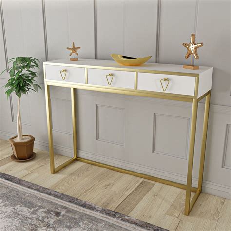 Narrow console table with drawers wood top in white – Artofit