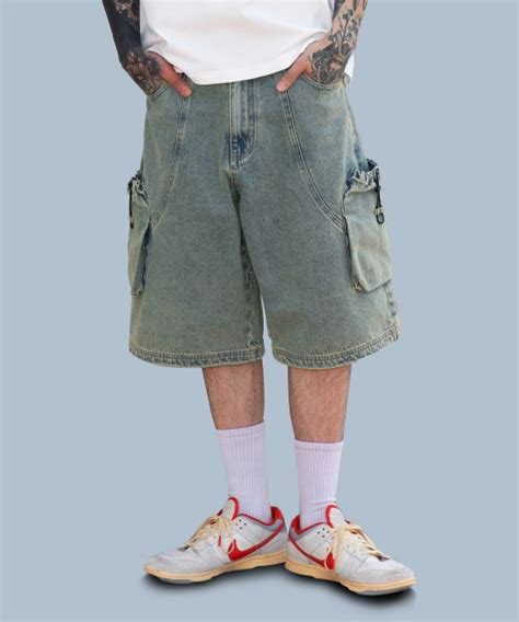 Musinsa Xtonz Xp Swallon String Cargo Denim Shorts Sand Blue